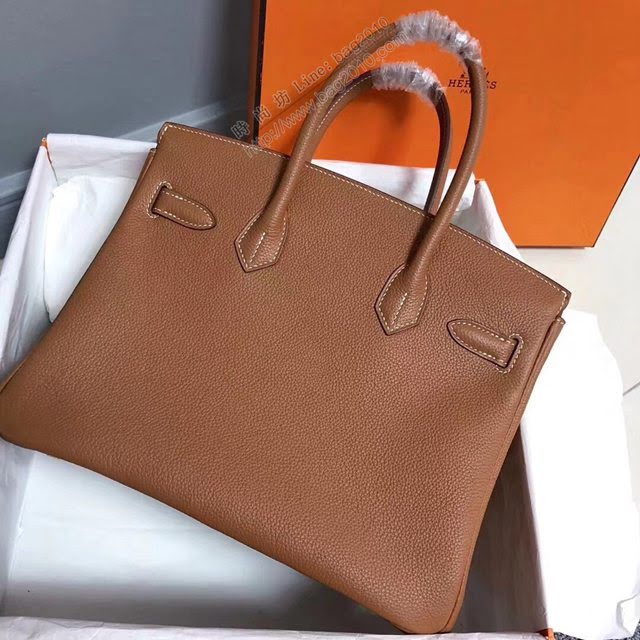 Hermes女包 愛馬仕Birkin Hermes鉑金包 togo小牛皮 金棕色 蠟線半手工縫製  am1708